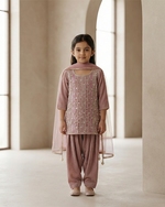 Load image into Gallery viewer, Dusty pink embroidered kurta salwar set for girls ethnic wear
