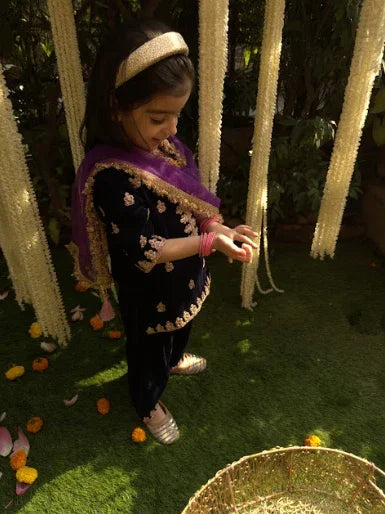 Navy Velvet Patiala Kurti Set