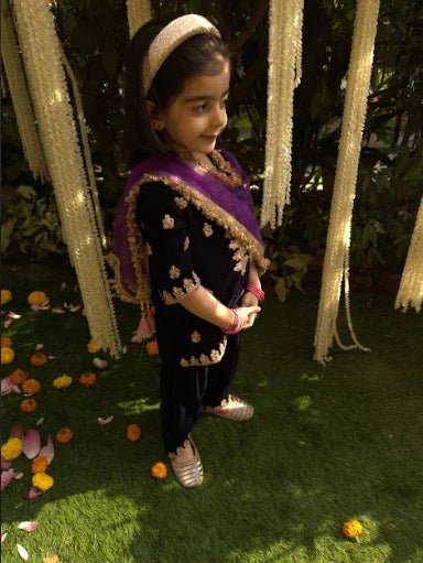 Navy Velvet Patiala Kurti Set