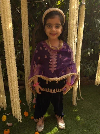 Navy Velvet Patiala Kurti Set