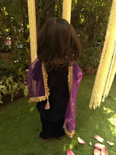 Navy Velvet Patiala Kurti Set
