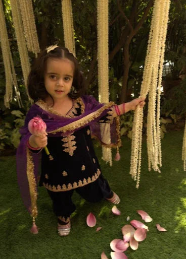 Navy Velvet Patiala Kurti Set