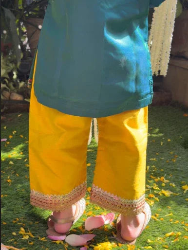 Green Satin Silk Kurti Set