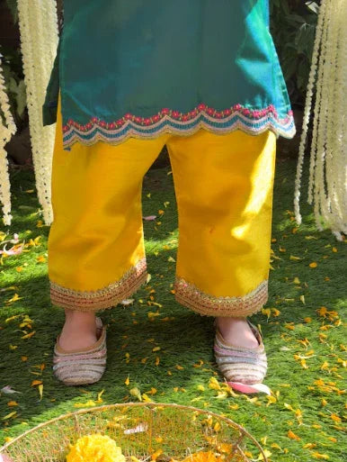 Green Satin Silk Kurti Set
