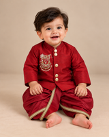 Maroon Raw Silk Zardozi Embroidered Kurta Dhoti Set for Boys