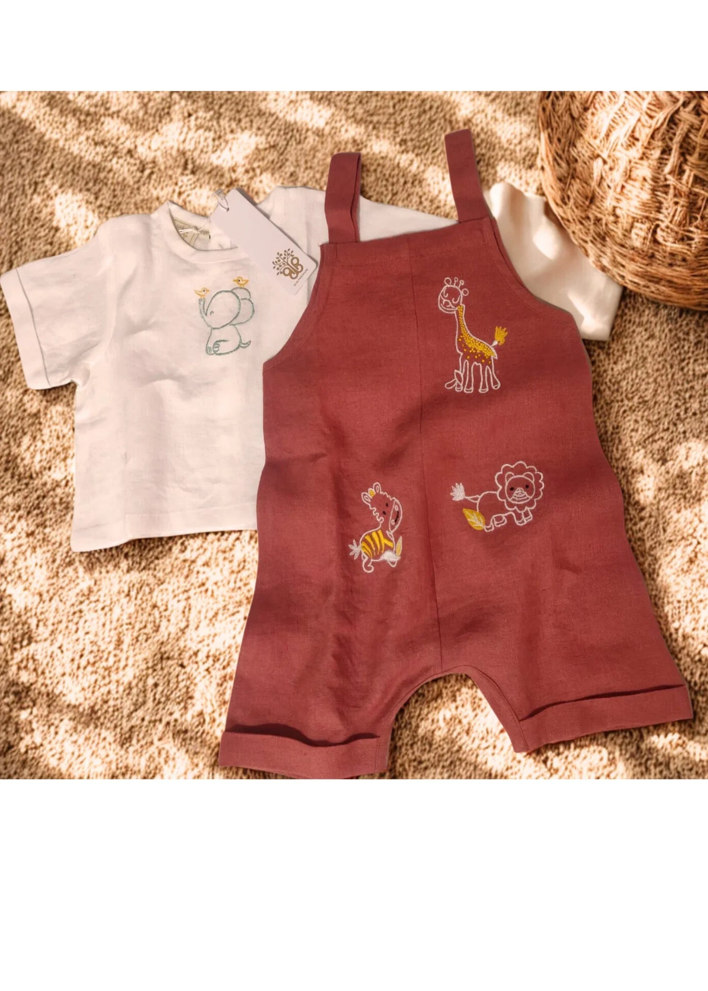 Mocha rust Linen dungaree set