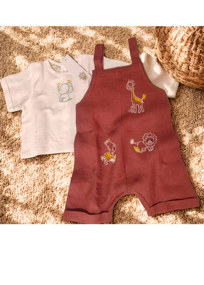 Mocha rust Linen dungaree set