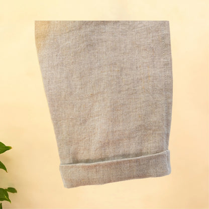 Beige embroidered Pure linen cord set
