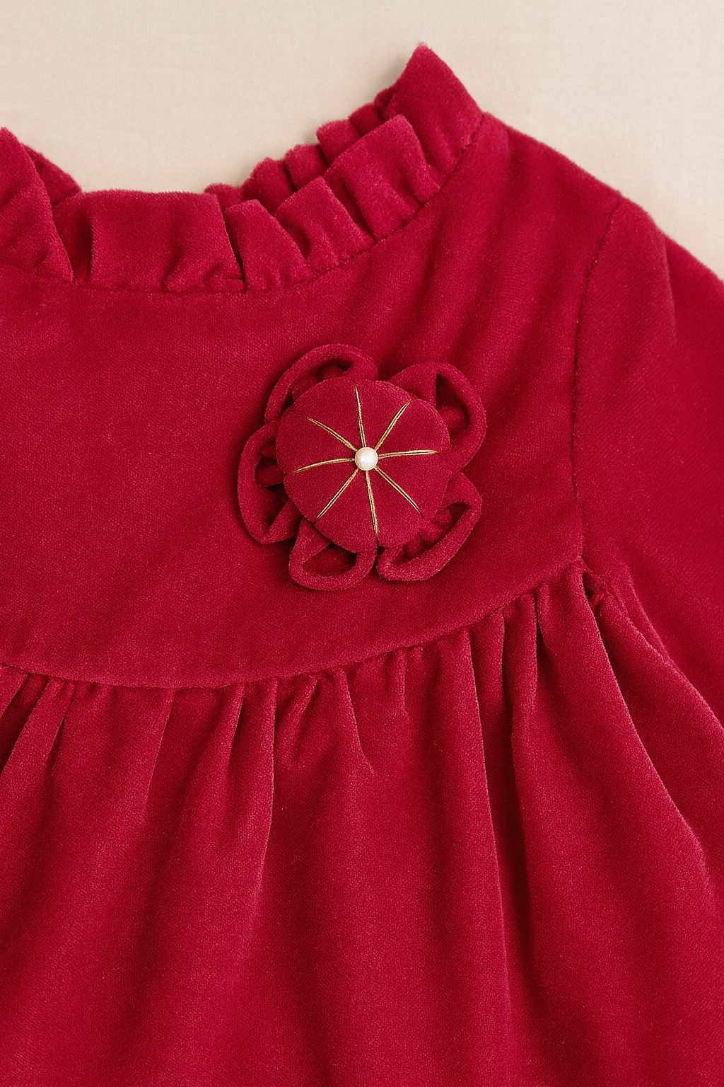 Baby girl cherry red festive dress with long sleeves