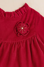 Load image into Gallery viewer, Baby Girl Cherry Red Festive Dress with Long Sleeves
