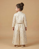Load image into Gallery viewer, Ivory Silk Girls Crop Jacket &amp; Culottes Set with Embroidery and Sequins
