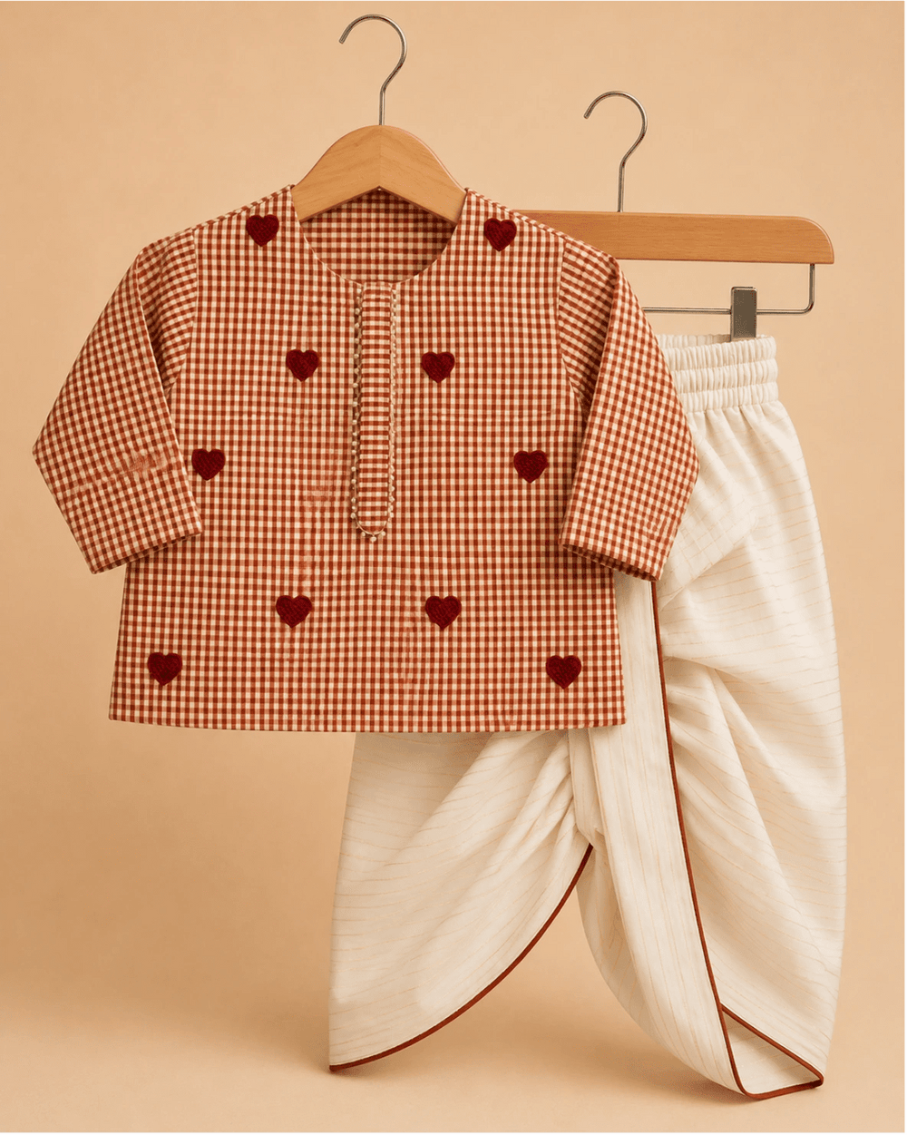 Baby Boys Brown Gingham Cotton Kurta with Dhoti Pants Set - BYB PREMIUM