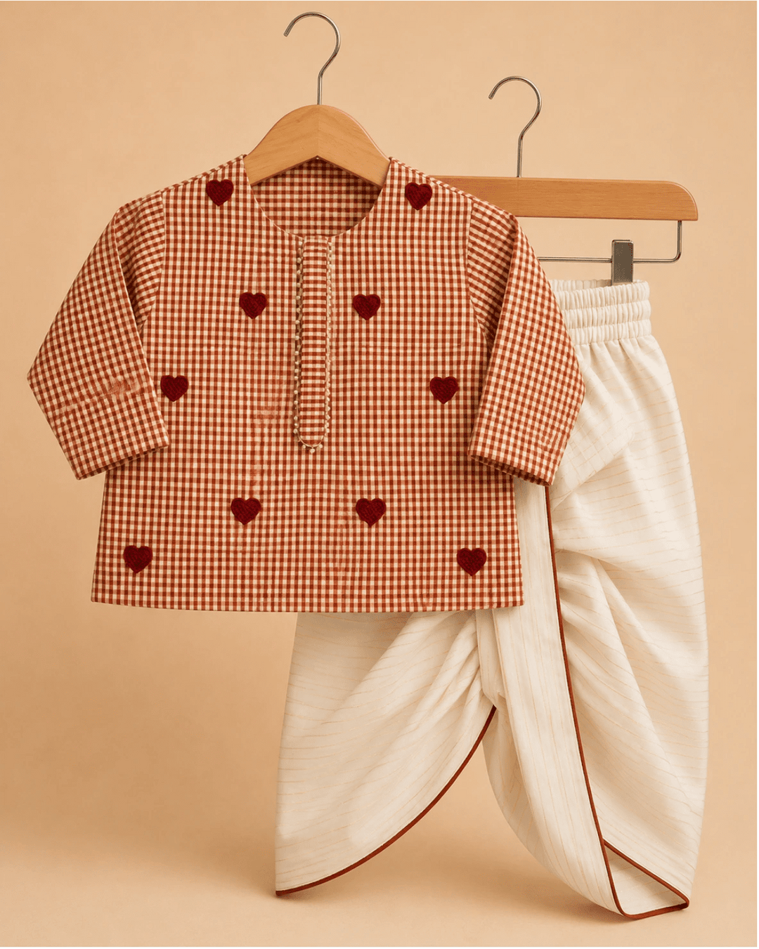 Baby Boys Brown Gingham Cotton Kurta with Dhoti Pants Set - BYB PREMIUM