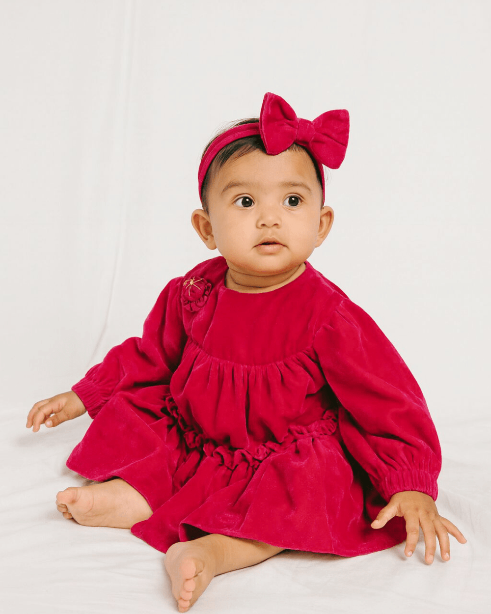 Baby Girl Cherry Red Festive Dress with Long Sleeves - BYB PREMIUM