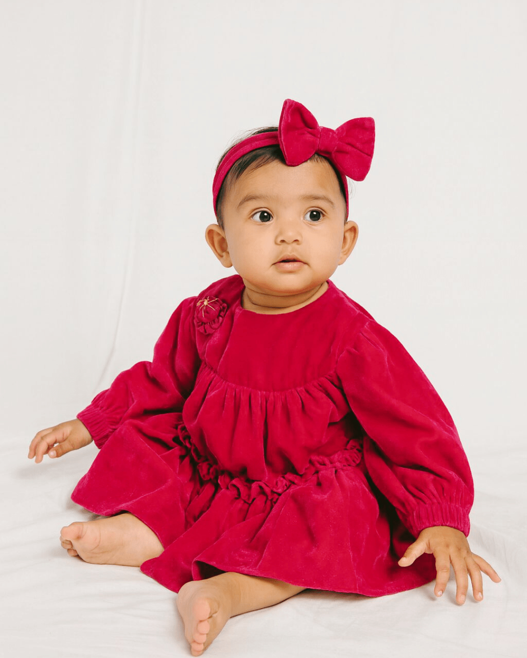 Baby girl cherry red festive dress with long sleeves   byb premium