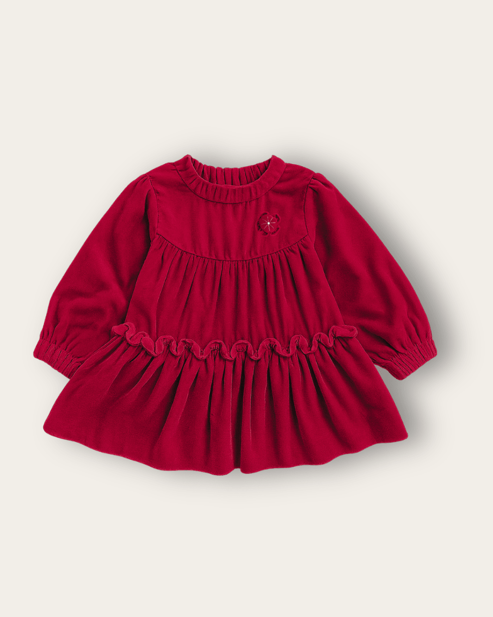 Baby Girl Cherry Red Festive Dress with Long Sleeves - BYB PREMIUM