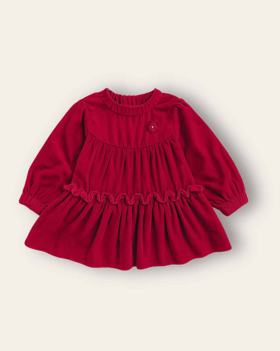 Baby Girl Cherry Red Festive Dress with Long Sleeves - BYB PREMIUM