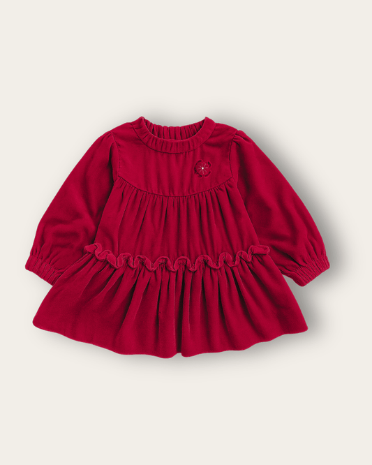 Baby Girl Cherry Red Festive Dress with Long Sleeves - BYB PREMIUM