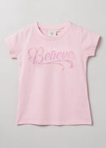 Load image into Gallery viewer, Baby Pink "Believe" Print T-Shirt for Girls - BYB PREMIUM
