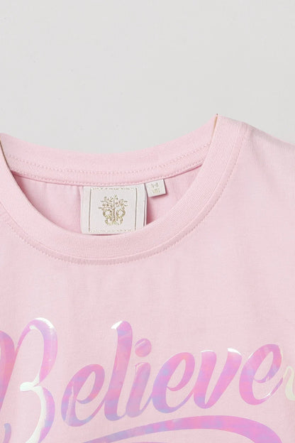Baby Pink "Believe" Print T-Shirt for Girls - BYB PREMIUM