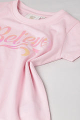 Baby Pink "Believe" Print T-Shirt for Girls - BYB PREMIUM