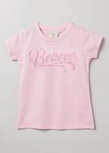 Baby Pink "Believe" Print T-Shirt for Girls - BYB PREMIUM