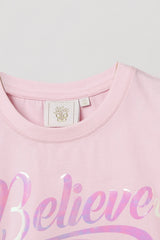 Baby Pink "Believe" Print T-Shirt for Girls - BYB PREMIUM
