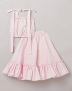 Load image into Gallery viewer, Baby Pink Cotton Girls Co-ord Set with Tie-Up Top &amp; Flared Skirt - BYB PREMIUM
