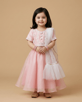 Baby Pink Organza Girls Lehenga Choli Set with Pearl Embroidery & Dupatta - BYB PREMIUM