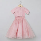 Baby Pink Organza Girls Lehenga Choli Set with Pearl Embroidery & Dupatta - BYB PREMIUM