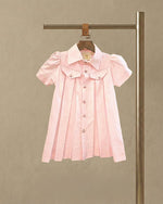 Load image into Gallery viewer, Baby Pink Paper Poplin Dress for Infants | Soft Pleated Shirt-Style Dress - BYB PREMIUM

