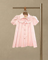 Baby Pink Paper Poplin Dress for Infants | Soft Pleated Shirt-Style Dress - BYB PREMIUM