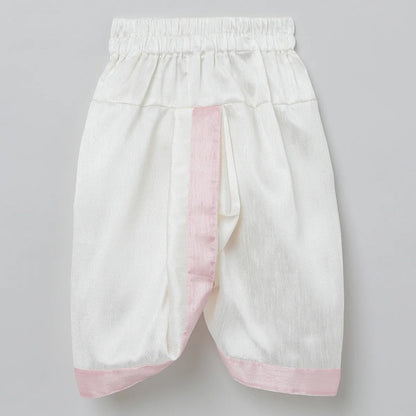 Baby Pink Raw Silk Kurta - Dhoti Set for Boys with Pearl Embroidery - BYB PREMIUM