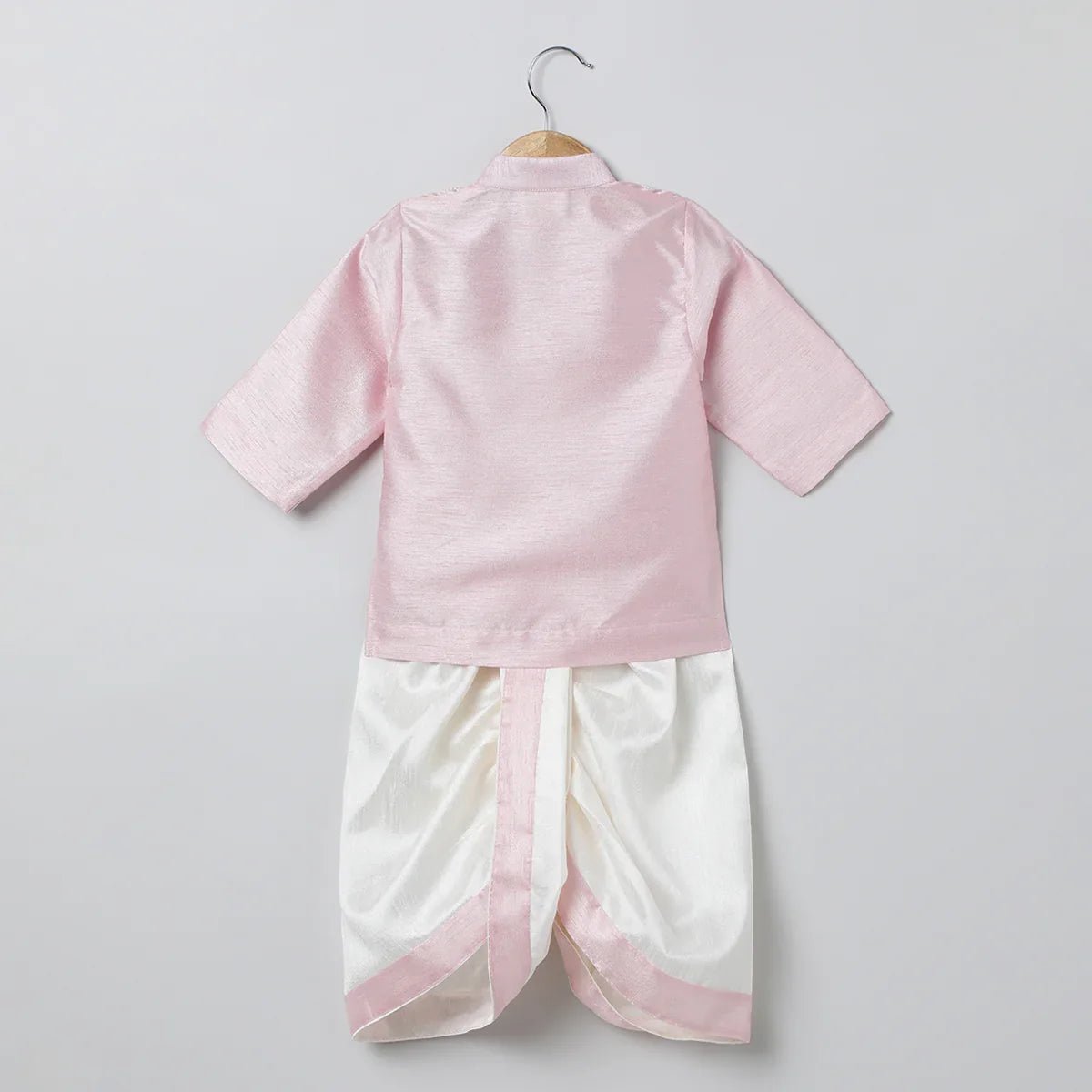 Baby pink raw silk kurta dhoti set for boys with pearl embroidery   byb premium