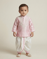 Load image into Gallery viewer, Baby Pink Raw Silk Kurta Dhoti Set for Boys with Pearl Embroidery - BYB PREMIUM
