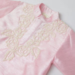 Load image into Gallery viewer, Baby Pink Raw Silk Kurta Dhoti Set for Boys with Pearl Embroidery - BYB PREMIUM

