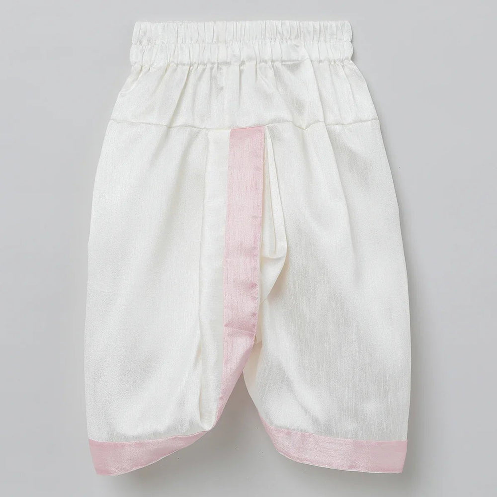Baby Pink Raw Silk Kurta Dhoti Set for Boys with Pearl Embroidery - BYB PREMIUM
