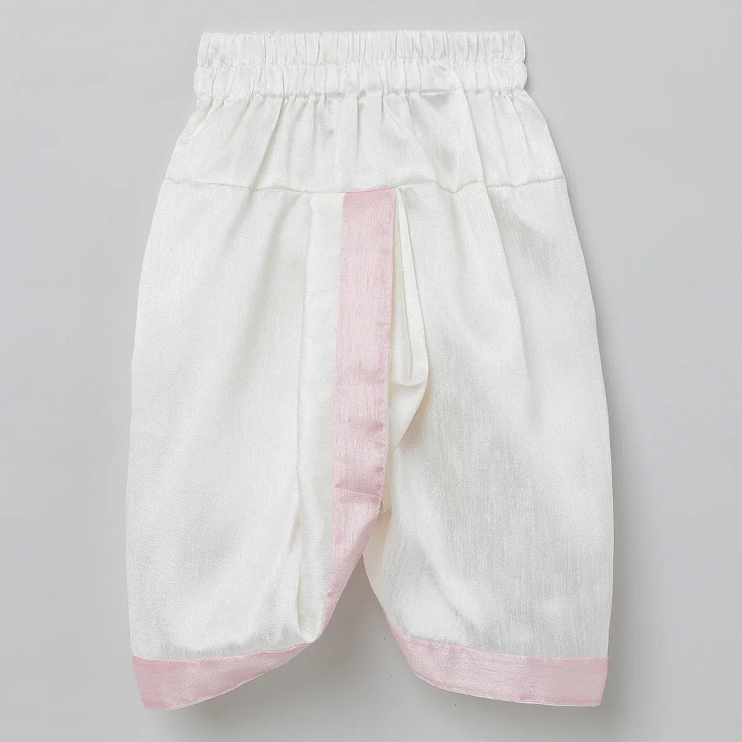 Baby Pink Raw Silk Kurta Dhoti Set for Boys with Pearl Embroidery - BYB PREMIUM