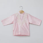 Load image into Gallery viewer, Baby Pink Raw Silk Kurta Dhoti Set for Boys with Pearl Embroidery - BYB PREMIUM
