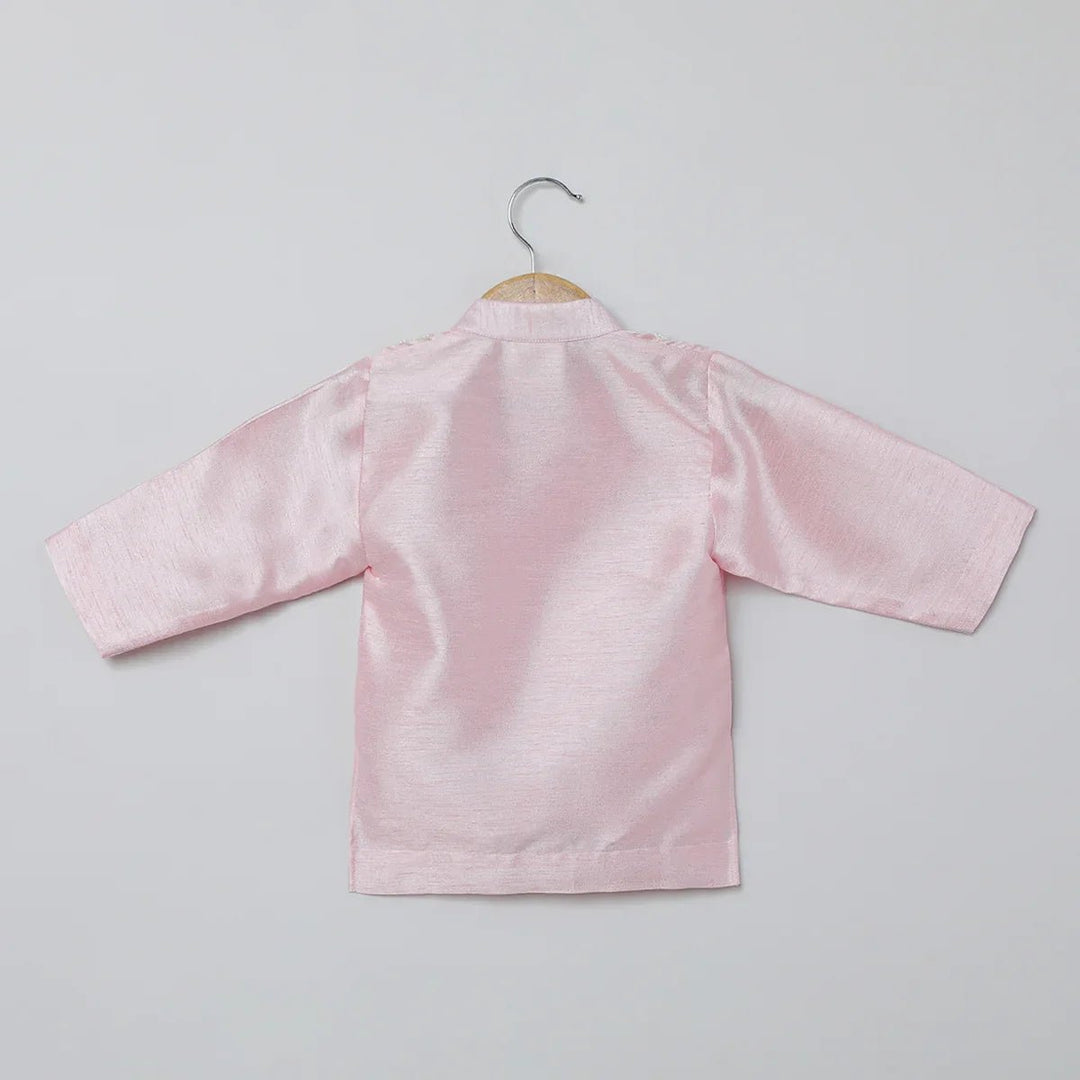 Baby Pink Raw Silk Kurta Dhoti Set for Boys with Pearl Embroidery - BYB PREMIUM