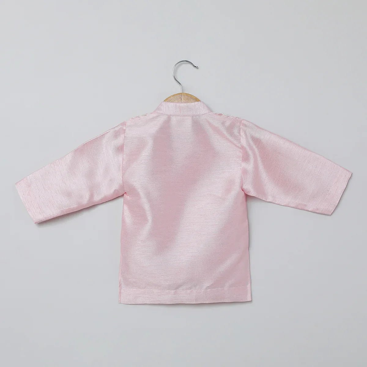 Baby pink raw silk kurta dhoti set for boys with pearl embroidery   byb premium