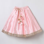 Load image into Gallery viewer, Baby Pink Raw Silk Top &amp; Skirt Set for Girls with Golden Embroidery - BYB PREMIUM
