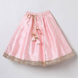 Baby Pink Raw Silk Top & Skirt Set for Girls with Golden Embroidery - BYB PREMIUM