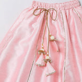 Baby Pink Raw Silk Top & Skirt Set for Girls with Golden Embroidery - BYB PREMIUM