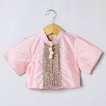 Load image into Gallery viewer, Baby Pink Raw Silk Top &amp; Skirt Set for Girls with Golden Embroidery - BYB PREMIUM
