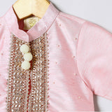 Baby Pink Raw Silk Top & Skirt Set for Girls with Golden Embroidery - BYB PREMIUM