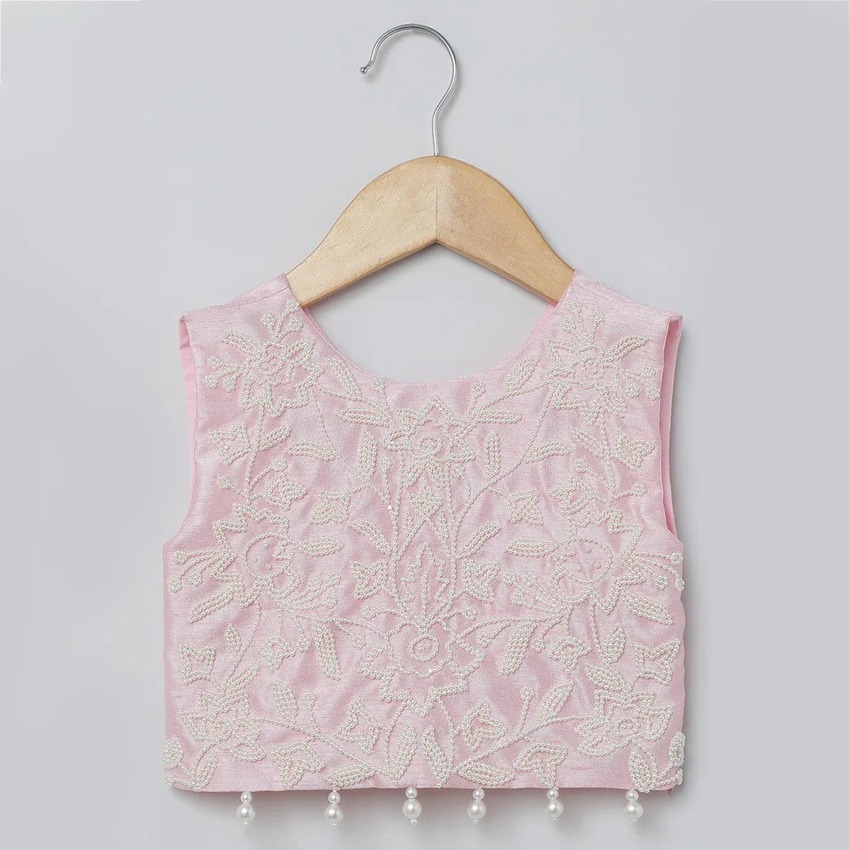 Baby pink & white embroidered top with tiered skirt set   byb premium
