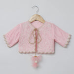 Load image into Gallery viewer, Baby Pink &amp; White Raw Silk Dress with Embroidered Organza Jacket for Girls - BYB PREMIUM
