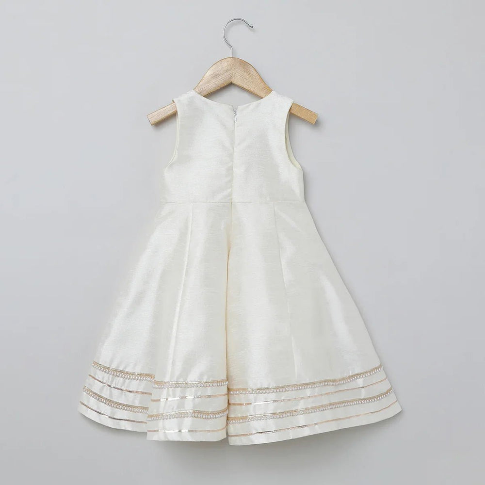 Baby Pink & White Raw Silk Dress with Embroidered Organza Jacket for Girls - BYB PREMIUM
