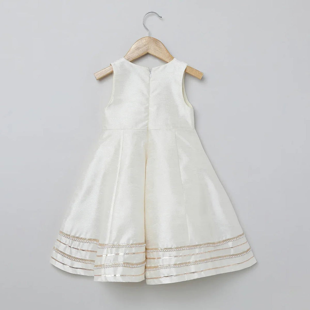 Baby Pink & White Raw Silk Dress with Embroidered Organza Jacket for Girls - BYB PREMIUM
